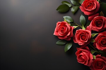 Red passionate roses on a black background