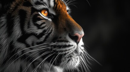 a close up of a tiger's face with an intense look on it's face and yellow eyes.