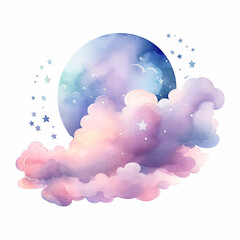 watercolor art clouds and moon clipart