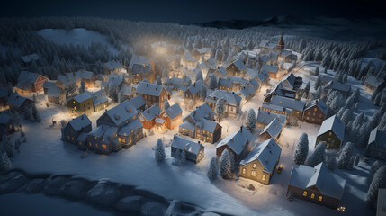 Small town in winter holiday