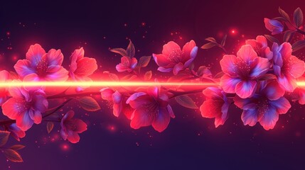 a pink flower on a purple background with a red light at the end of the frame and a pink light at the end of the frame.