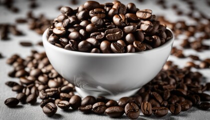 Fototapeta premium A white bowl filled with coffee beans