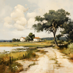 Fototapeta premium Country road painted in oil