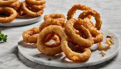 Naklejka premium A plate of onion rings with a side of french fries