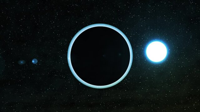 Animated eclipse of the sun. Glowing sun, stars, and moon.