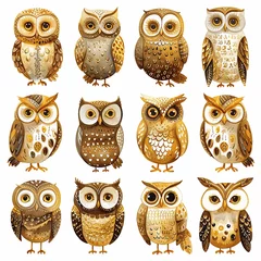 Fotobehang set of owls watercolor cute hand draw © 1emonkey