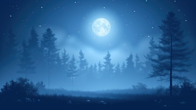 a night scene with a full moon in the sky and some trees in the foreground and a full moon in the background.