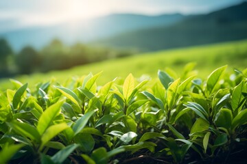 Obraz premium An unidentified green broad-leaved plant growing luxuriantly in the field