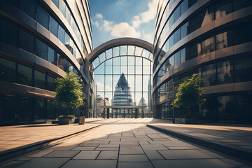 A high-rise building made entirely of shiny glass.