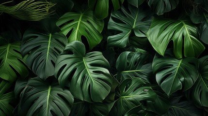 Fototapeta na wymiar a vibrant close-up of tropical leaves, showcasing exotic realism and lush greenery.