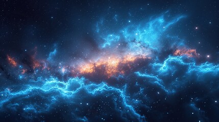 Beauty landscape panoramic blue star dust nebula - obrazy, fototapety, plakaty