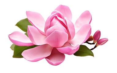 Pink Magnolia Flower Up Close Isolated on Transparent Background PNG.