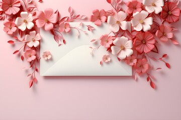 Beautiful pink flowers decorated on a postcard envelope