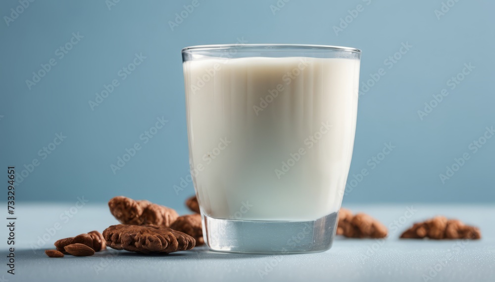 Sticker A glass of milk with chocolate chips on the table