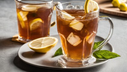 Two glasses of lemonade with lemon slices and mint leaves