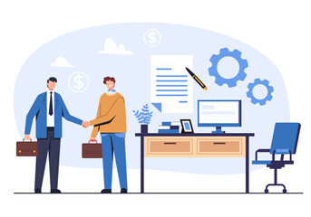 Business deal partnership employment management. New contract deal concept. Vector flat graphic design illustration