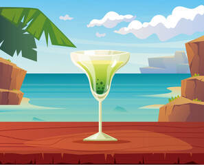 Summer vacation holidays beach sea cocktail party composition concept. Vector cartoon design element illustration