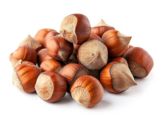 Hazelnuts are isolated on a white background in a minimalist style. Studio photography.