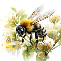 watercolor Bumble Bee clipart, Generative Ai