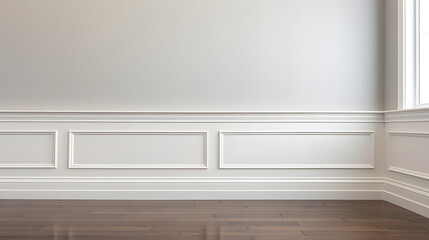 Fototapeta na wymiar Weiße Wand mit Holzelementen und Holzboden