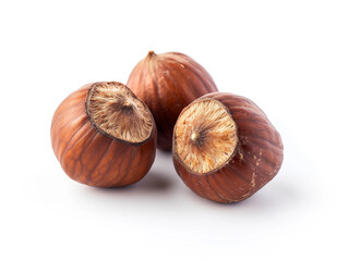 Obraz premium Hazelnuts are isolated on a white background in a minimalist style. Studio photography.