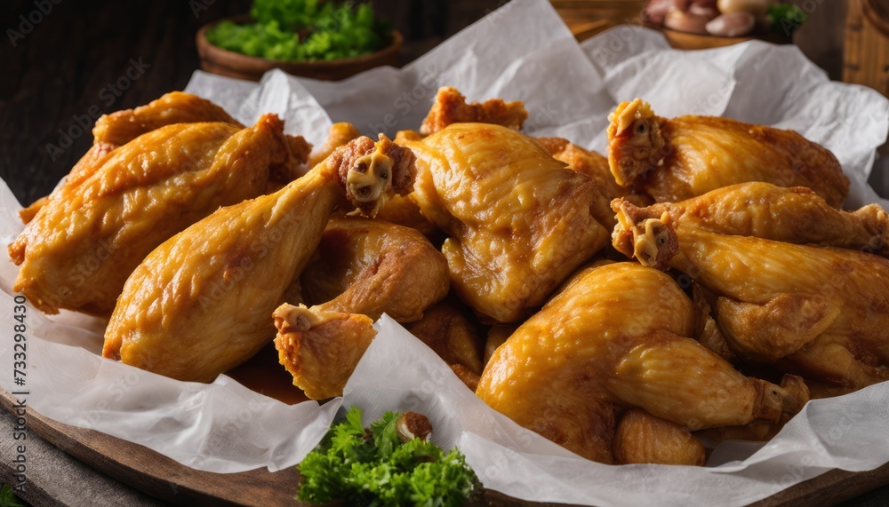 Poster A plate of chicken wings with a side of broccoli