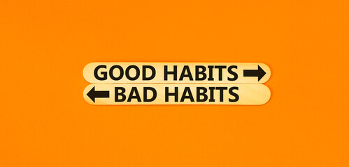 Good or bad habits symbol. Concept word Good habits Bad habits on beautiful wooden stick. Beautiful...
