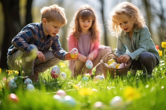 Easter Fun in the Park: A Little Girl's Colorful Bunny Hunt with Family