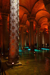 The Basilica Cistern, or Yerebatan Sarayi, is the ancient underground water reservoir beneath Istanbul city, Turkey