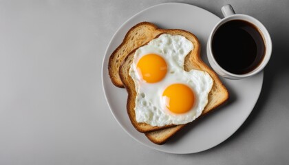 A plate of eggs and toast with a cup of coffee
