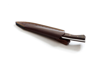 vintage chef damascus steel knife over white, clipping path

