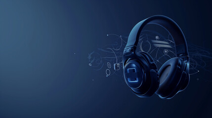 Sleek Headphones with Futuristic Blue Neon Circuit Design on Dark Background - obrazy, fototapety, plakaty