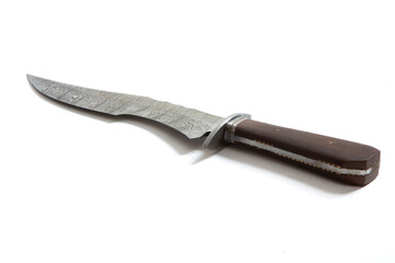 vintage chef damascus steel knife over white, clipping path
