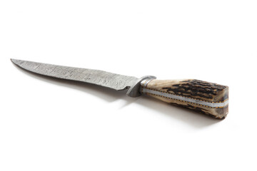 vintage chef damascus steel knife over white, clipping path
