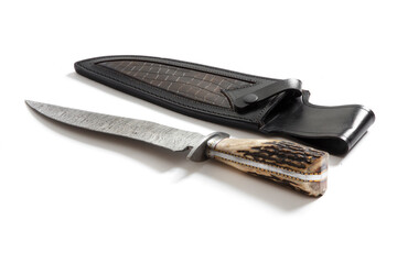 vintage chef damascus steel knife over white, clipping path
