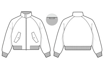 cropped harrington windbreaker zip jacket collared flat technical drawing illustration mock-up template for design and tech packs men or unisex fashion CAD streetwear women workwear utility © Jack