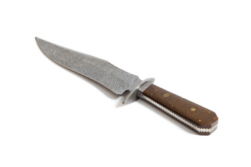 vintage chef damascus steel knife over white, clipping path
