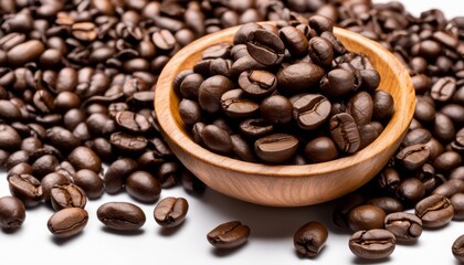 Fototapeta premium A wooden bowl filled with coffee beans