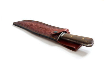 vintage chef damascus steel knife over white, clipping path
