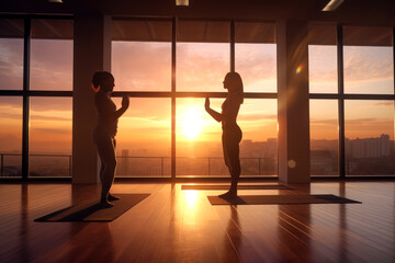 Invigorating morning yoga session silhouetted against a breathtaking sunrise