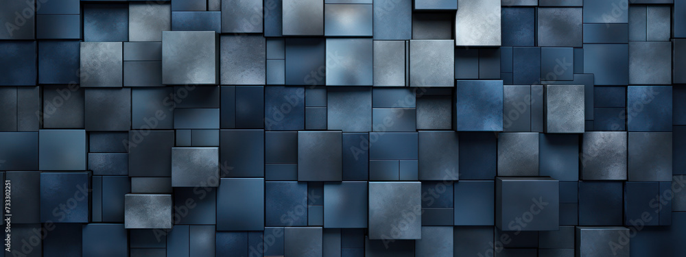 Poster abstract geometric cube: modern graphic design with square blocks and futuristic 3d render