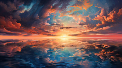 Fototapeta premium Sunset Reflections on Water Background Ai Generative