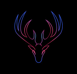 Vector illustration of a portrait of a deer with a contour gradient in different colors