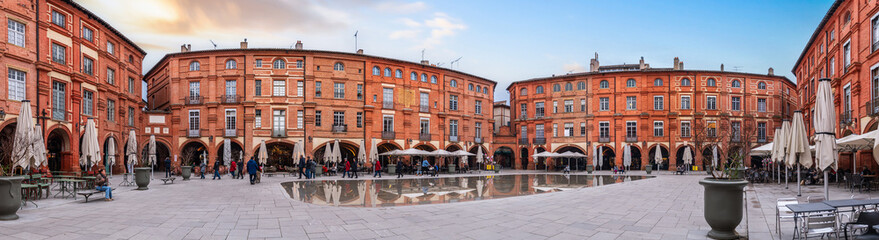 Nationale square and its water mirror in autumn in Montauban, in Tarn et Garonne, in Occitanie, France