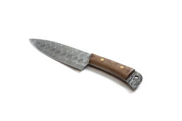 vintage chef damascus steel knife over white, clipping path
