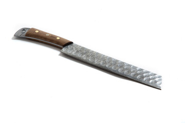 vintage chef damascus steel knife over white, clipping path
