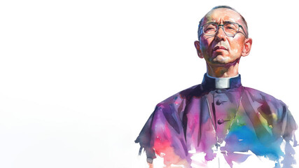 A colorful watercolor painting of a priest isolated on white background