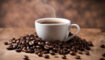 Fototapeta premium A cup of coffee with steam coming out of it