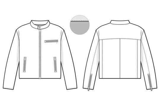 motorcycle biker cafe racer jacket flat technical drawing illustration mock-up template for design and tech packs men or unisex fashion CAD streetwear women workwear utility