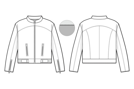 motorcycle biker cafe racer jacket flat technical drawing illustration mock-up template for design and tech packs men or unisex fashion CAD streetwear women workwear utility